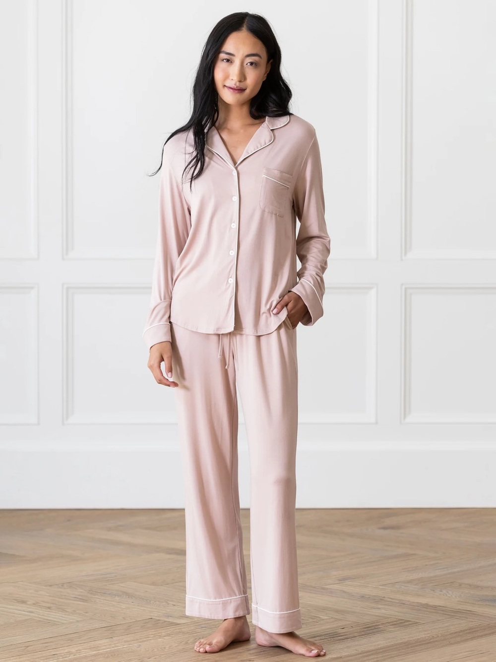 NWT cozy earth Bamboo Stretch-Knit Long Sleeve Pajama Set XXL Tall Blush Pants
